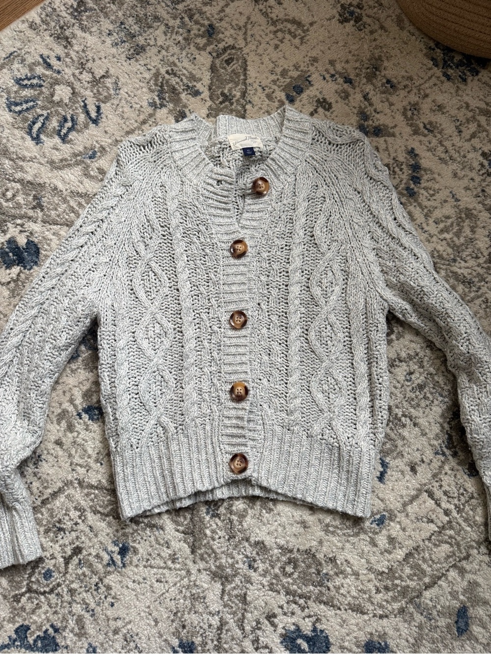 Universal Thread Light Gray Cable Knit Button-Front Cardigan